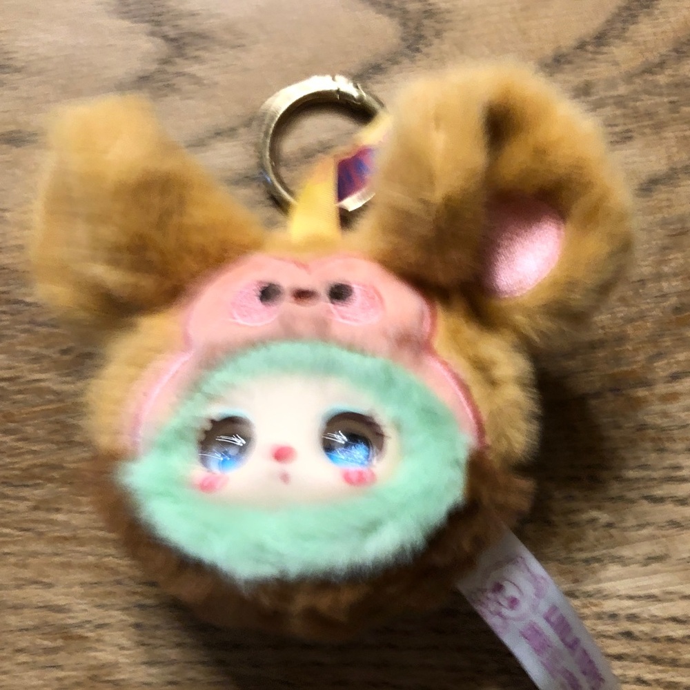 Plush Bunny Keychain Charm - Mint Face & Brown Fur